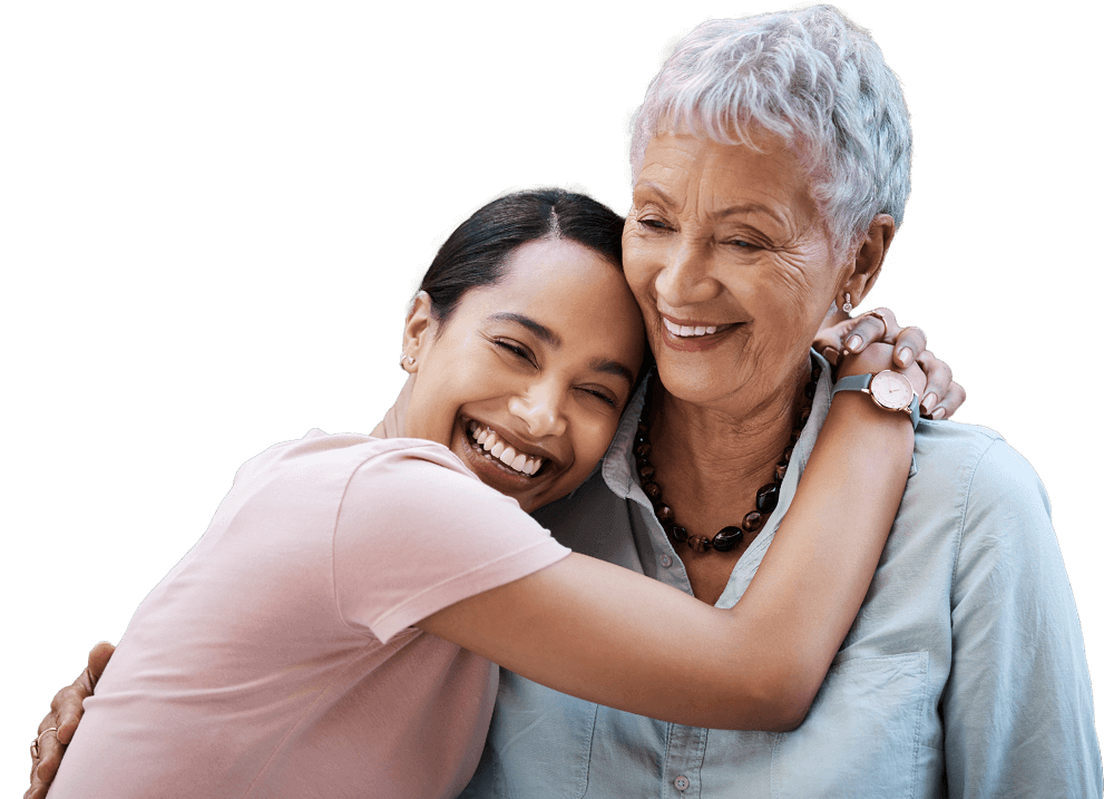 an older and younger woman hugging